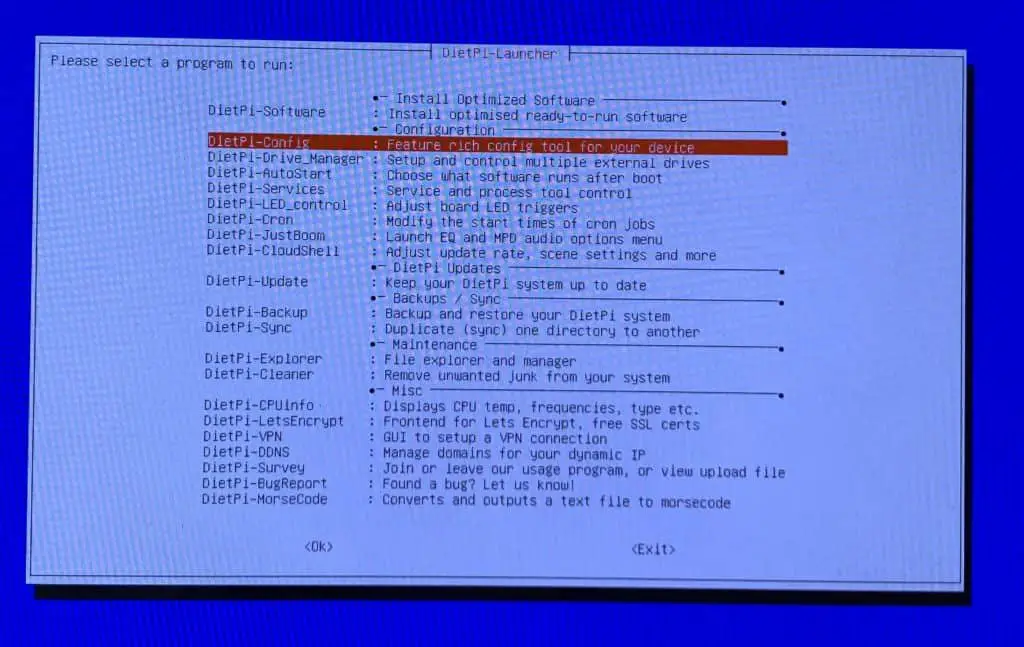 The DietPi software launcher. There's a lot of stuff here!