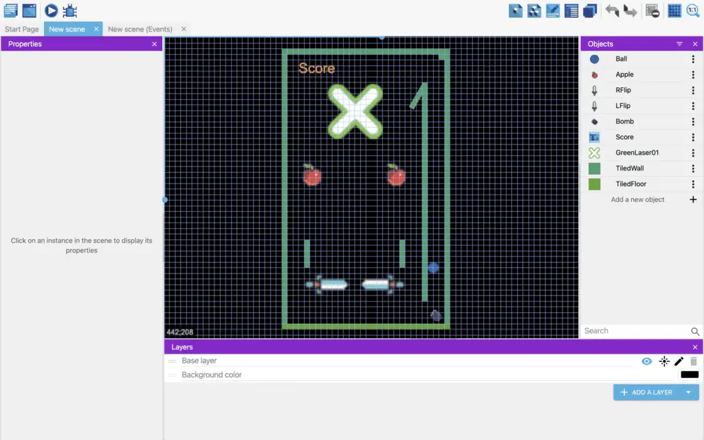 This is the final goal - a pinball game set up in GDevelop.