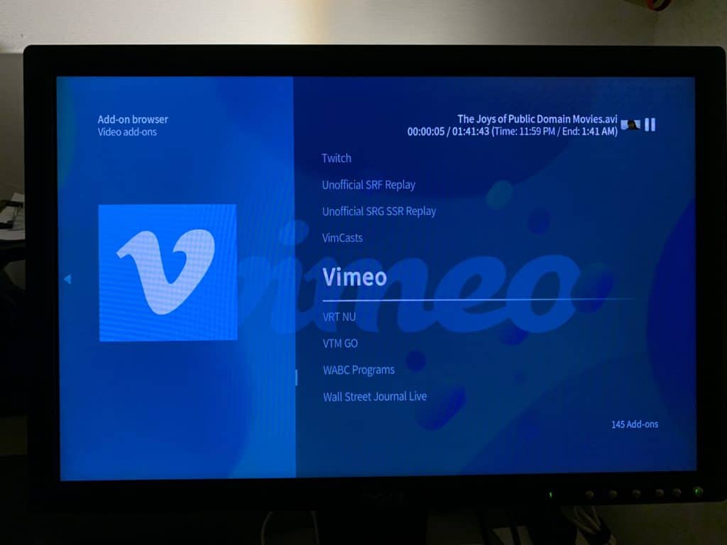 Select the video streaming addon you wish to install (in this case, Vimeo)