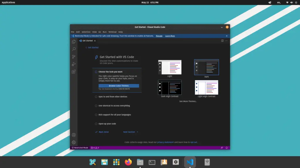 Visual Studio Code is there in all it's glory
