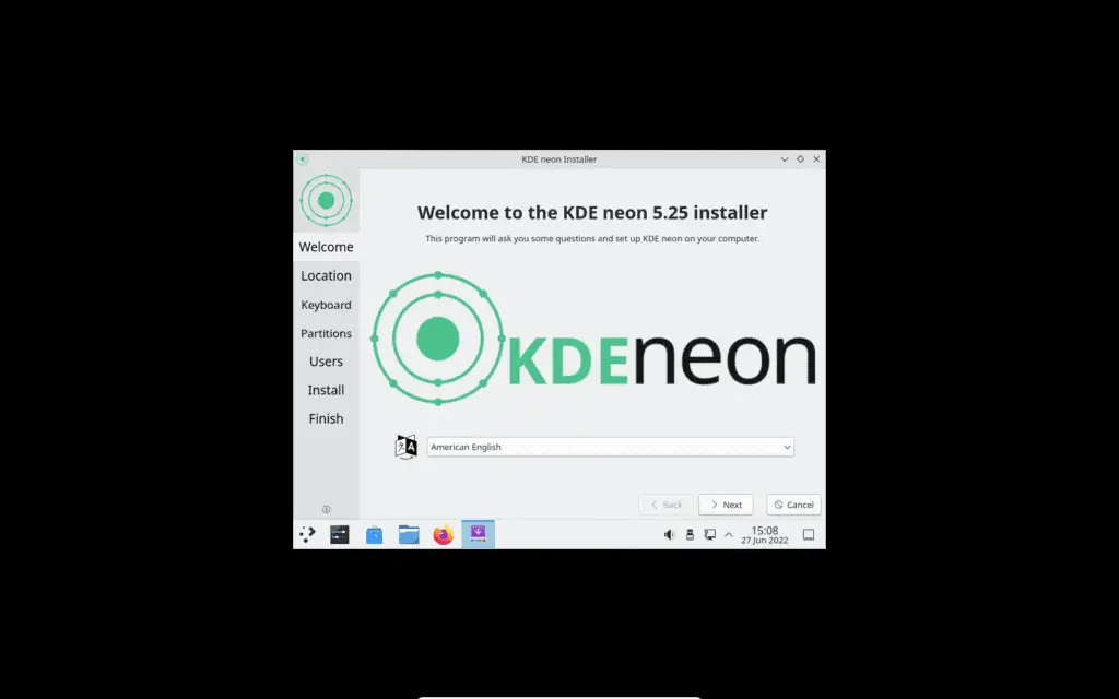 The KDE Neon installer splash screen
