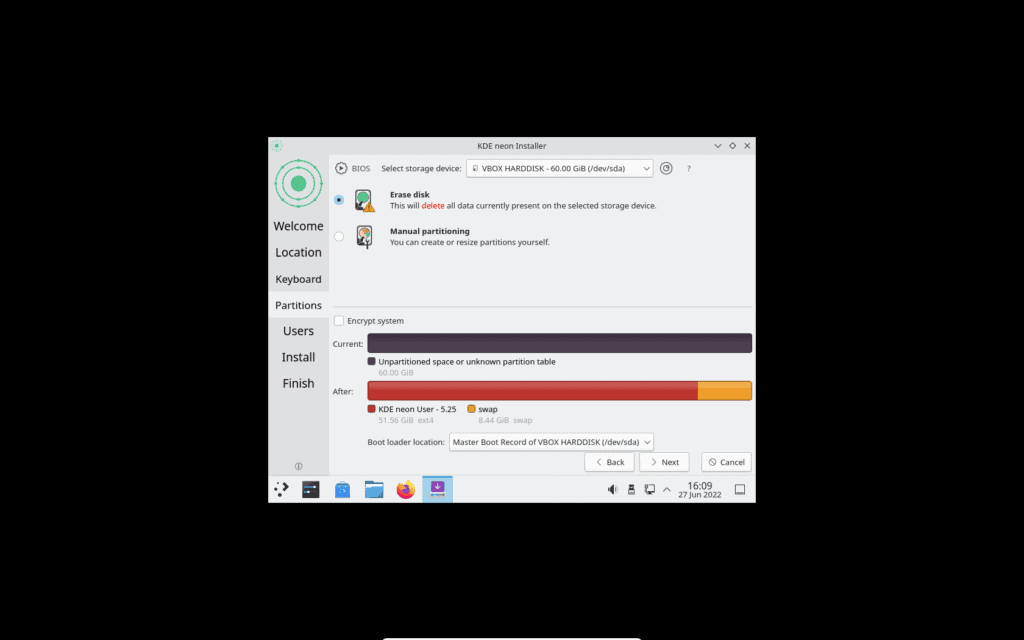 Partitioning the installation disk